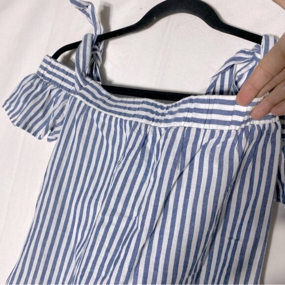 Guess Blue White Striped Off Shoulder Eyelet Trim Top M - Picture 10 of 13